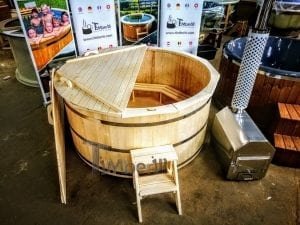 Wooden hot tub deluxe siberian spruce with external wood burner 2