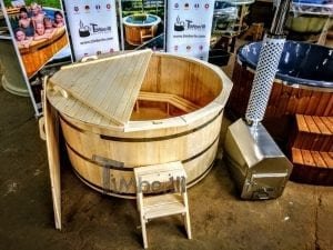 Wooden hot tub deluxe siberian spruce with external wood burner 3