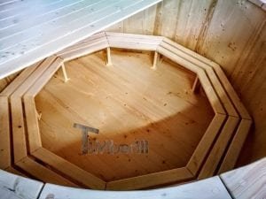 Wooden hot tub deluxe siberian spruce with external wood burner 6