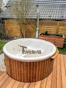 Fiberglass lined hot tub with integrated burner thermo wood Wellness Royal 3 6