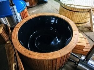 Outdoor Hot Tub With Wood Fired External Burner Black Fiberglass Thermo Wood (5)