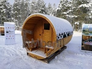 Barrel Garden Sauna With Canopy Terrace And Electric Heater (1)