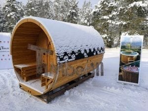 Barrel garden sauna with canopy terrace and electric heater 2