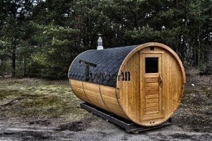 Barrel outdoor garden sauna with panoramic window 1