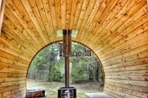 Barrel outdoor garden sauna with panoramic window