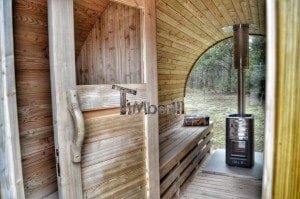 Barrel outdoor garden sauna with panoramic window 34