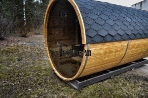 Barrel outdoor garden sauna with panoramic window 7