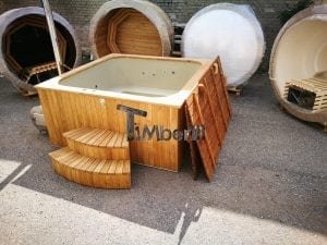 Wood fired outdoor hot tub rectangular deluxe with outside heater 3