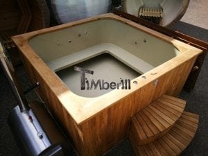 Wood fired outdoor hot tub rectangular deluxe with outside heater 44