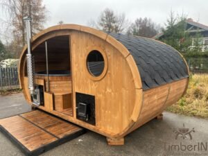 Ovale buitensauna met geintegreerd bubbelbad 20