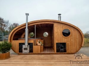 Ovale buitensauna met geintegreerd bubbelbad 70