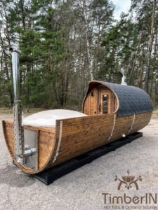 Buitensauna rond barrel met hottub van glasvezel (1)