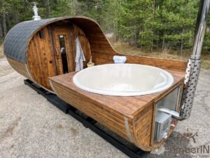 Buitensauna rond barrel met hottub van glasvezel (4)